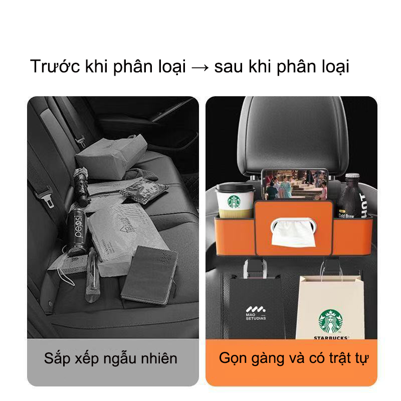 Hộp lưu trữ ghế sau ô tô Việt Nam - 3 ngăn lớn, chịu nặng tốt, tiện dùng cho gia đình