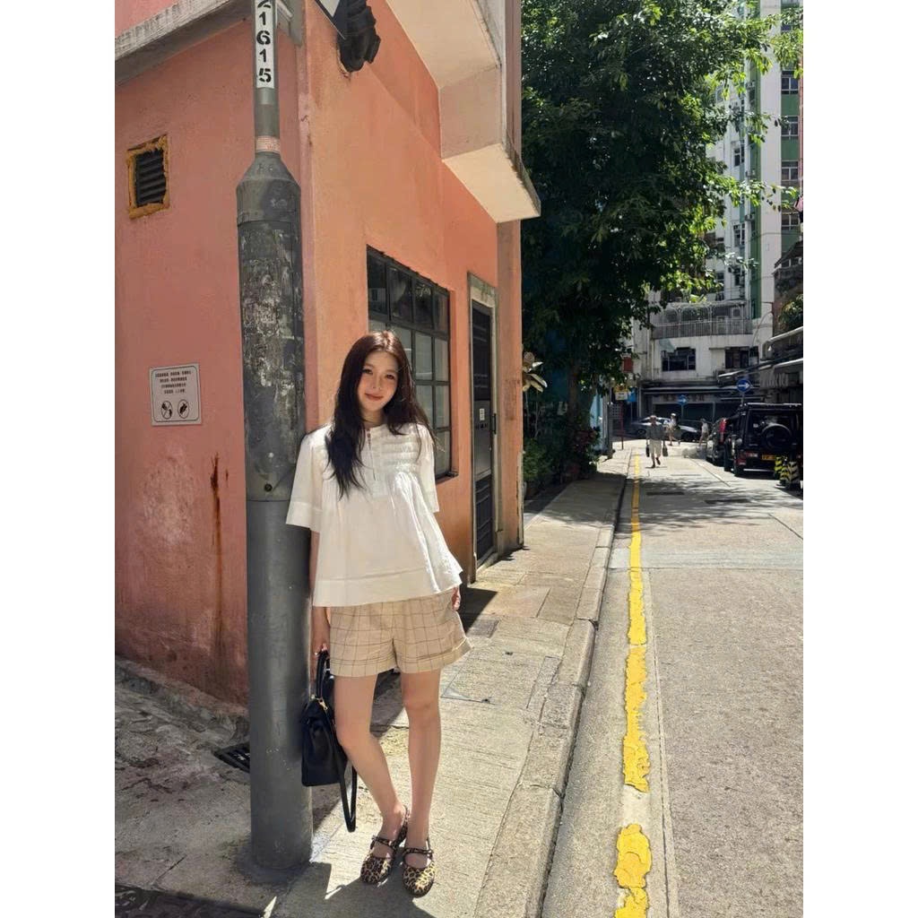 𝗣𝗮𝗺-| Áo Linen nhún cổ bèo cổ tàu
