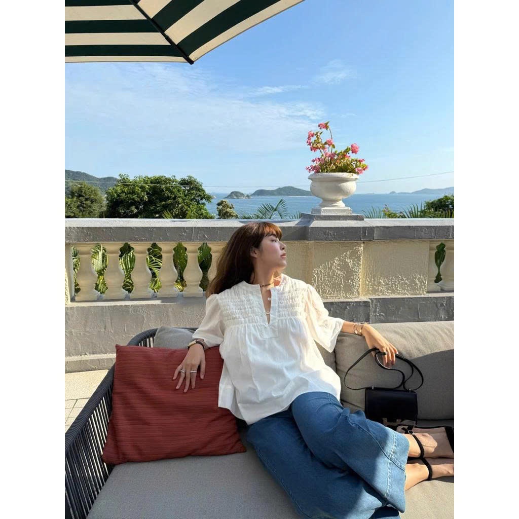 𝗣𝗮𝗺-| Áo Linen nhún cổ bèo cổ tàu