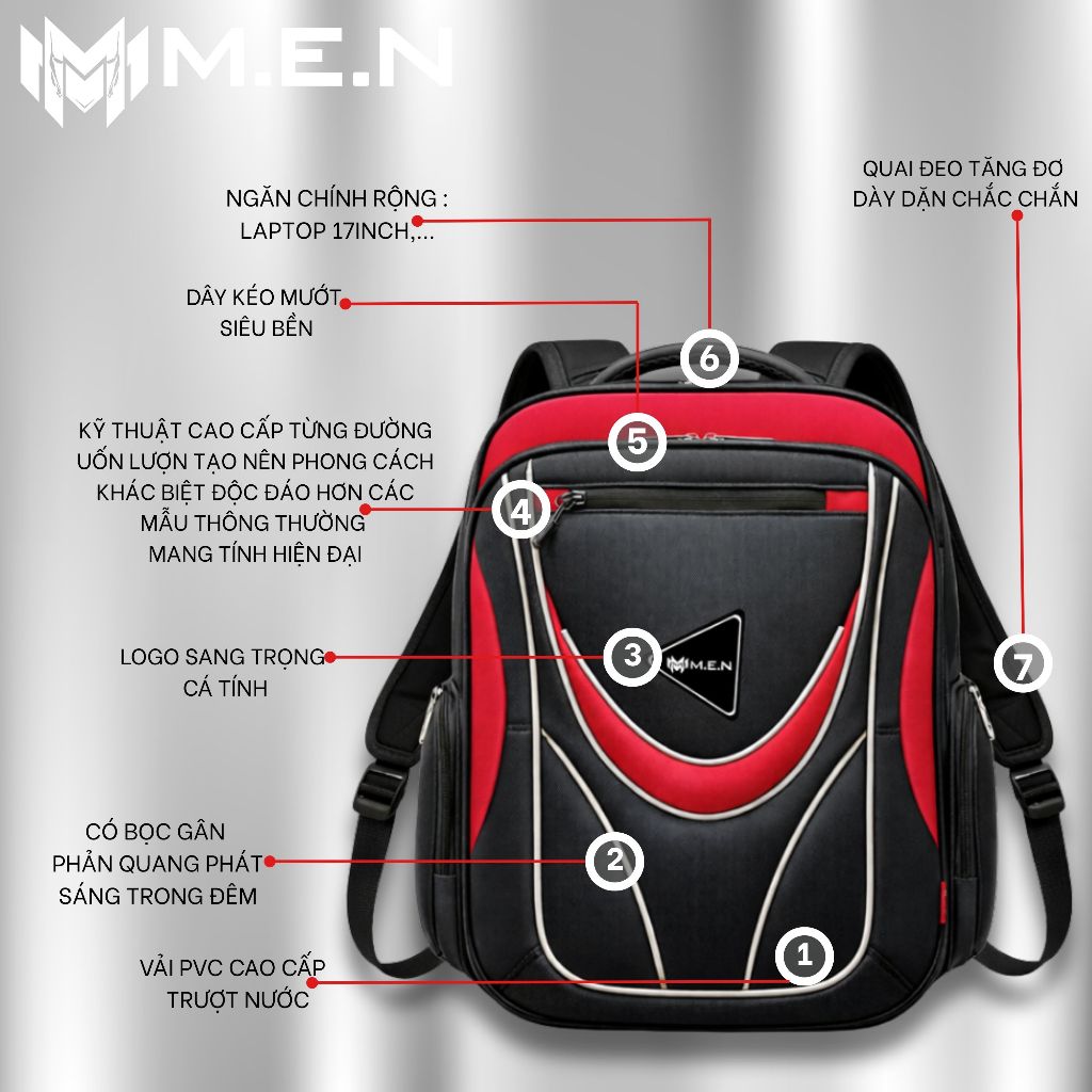 Ba lô đeo vai Frequent M.E.N đen xám đỏ [HÀNG VỀ]