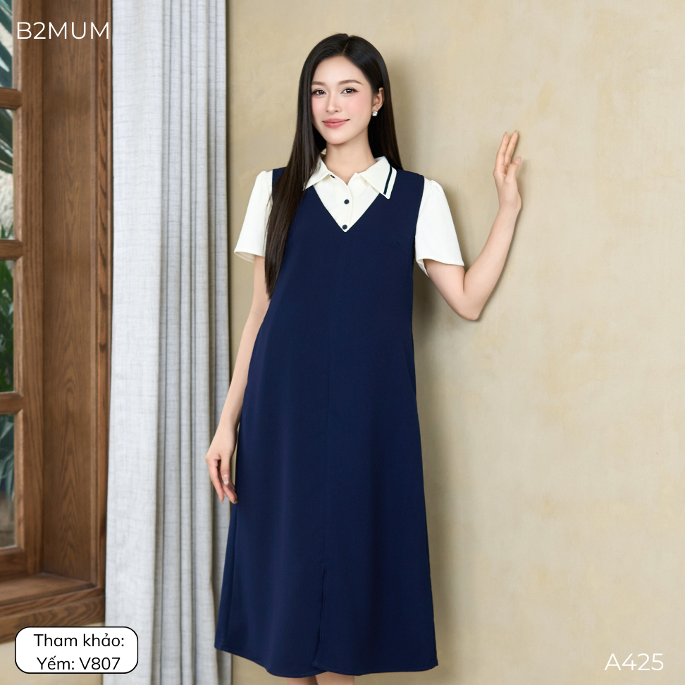 Áo Bầu Cổ Polo Phối Viền Thanh Lịch Vải Mềm Mát Dễ Phối Chân Váy Hoặc Quần, Yếm - A425 B2MUM