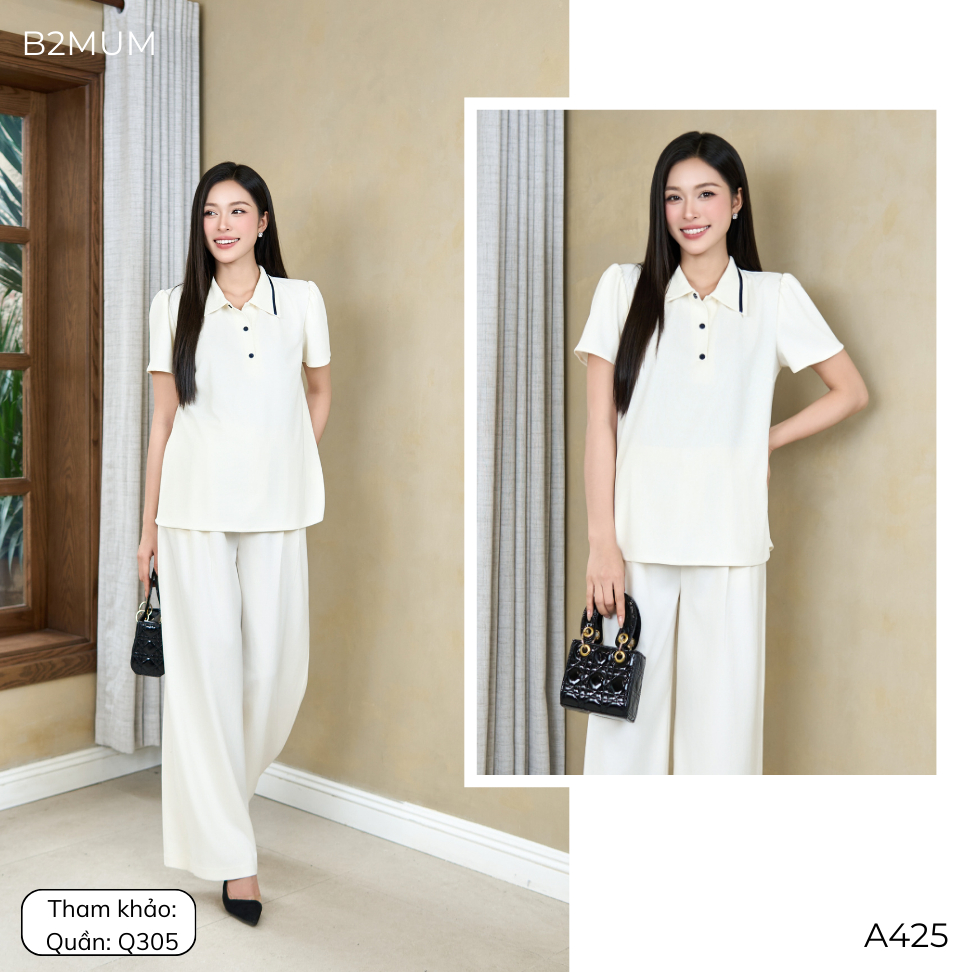 Áo Bầu Cổ Polo Phối Viền Thanh Lịch Vải Mềm Mát Dễ Phối Chân Váy Hoặc Quần, Yếm - A425 B2MUM
