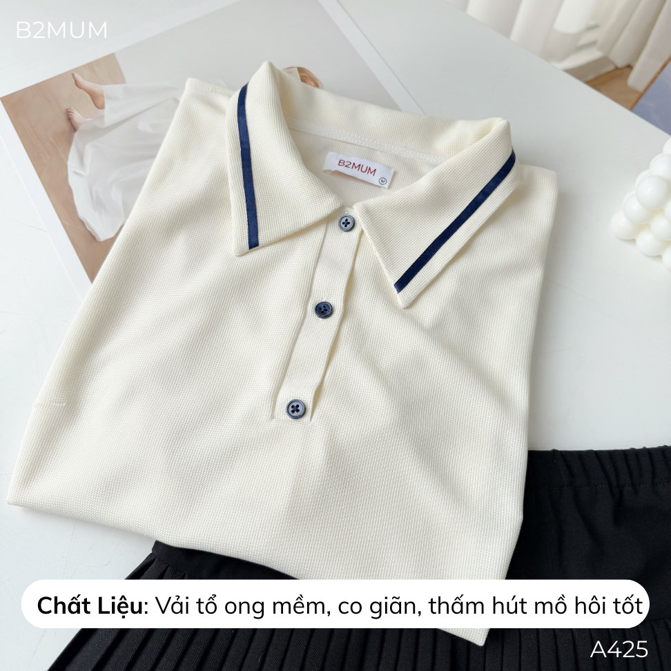 Áo Bầu Cổ Polo Phối Viền Thanh Lịch Vải Mềm Mát Dễ Phối Chân Váy Hoặc Quần, Yếm - A425 B2MUM