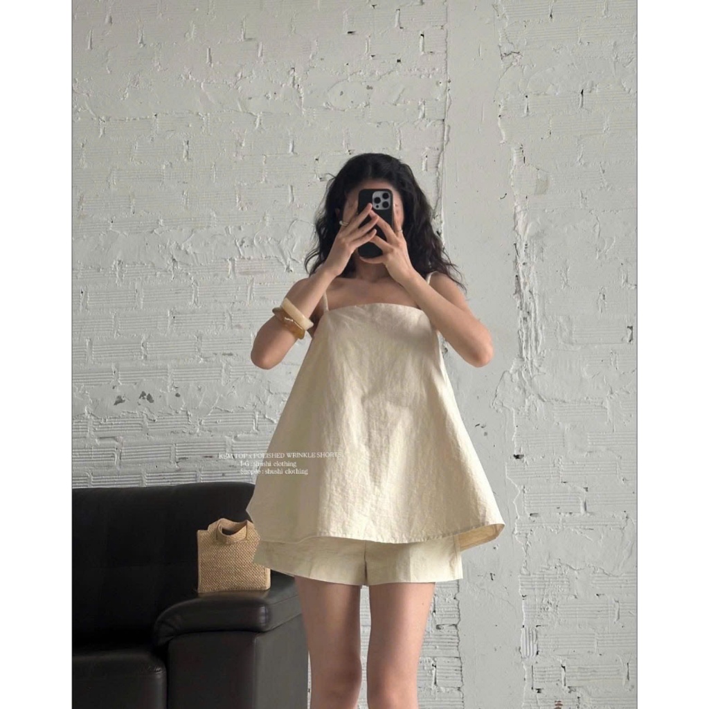 Set Áo 2 Dây Dáng Suông Kèm Quần Short Lưng Cao KEMI SET Màu Trơn Sang Trọng SAN Clothings - P185