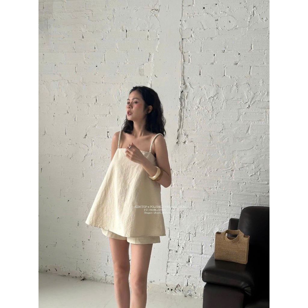 Set Áo 2 Dây Dáng Suông Kèm Quần Short Lưng Cao KEMI SET Màu Trơn Sang Trọng SAN Clothings - P185