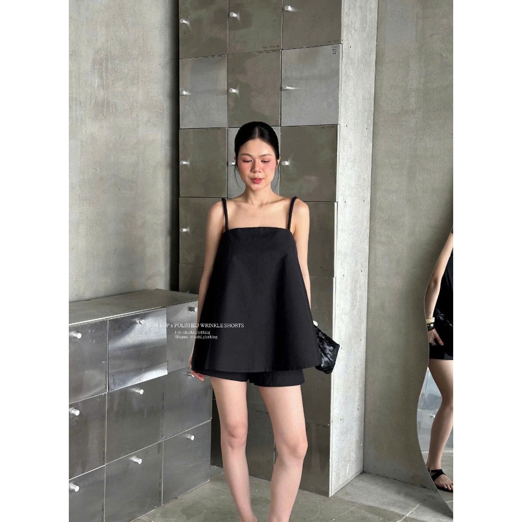 Set Áo 2 Dây Dáng Suông Kèm Quần Short Lưng Cao KEMI SET Màu Trơn Sang Trọng SAN Clothings - P185