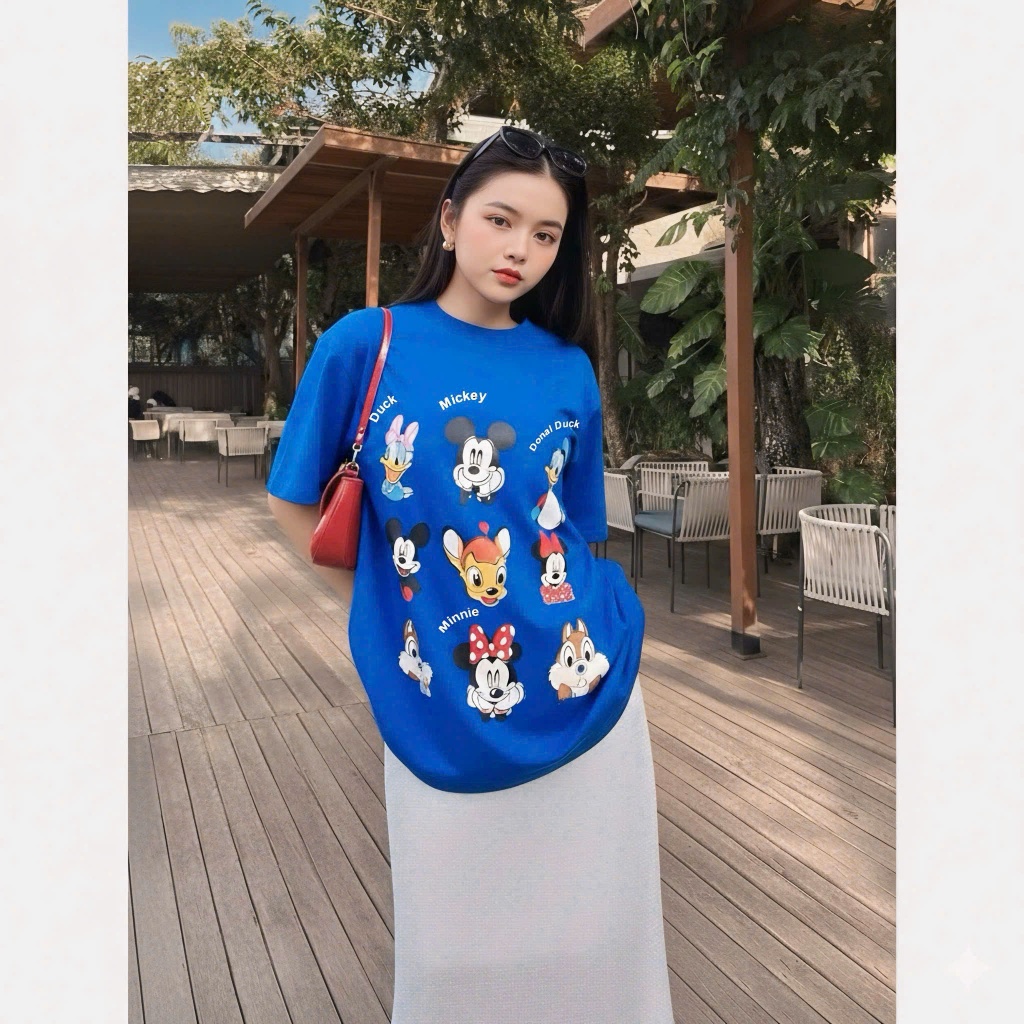 Áo Thun Mirage Hoạt Hình Màu Xanh Chất 100% Cotton Mềm Mịn Thoáng Mát.