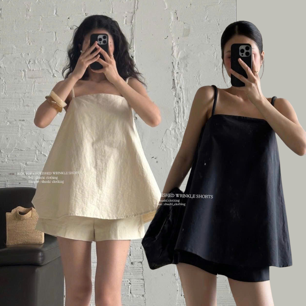 Set Áo 2 Dây Dáng Suông Kèm Quần Short Lưng Cao KEMI SET Màu Trơn Sang Trọng SAN Clothings - P185