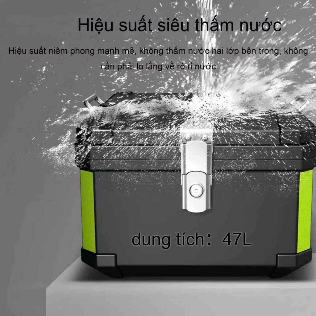 Hộp Đuôi Xe Máy 50L Đa Năng, Chống Thấm Nước, Hấp Thụ Sốc, Tựa Lưng, Khóa An Toàn, Tay Cầm, ABS, Phù Hợp