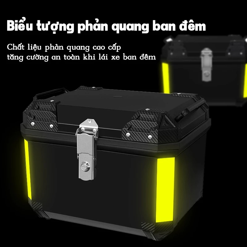 Hộp Đuôi Xe Máy 50L Đa Năng, Chống Thấm Nước, Hấp Thụ Sốc, Tựa Lưng, Khóa An Toàn, Tay Cầm, ABS, Phù Hợp