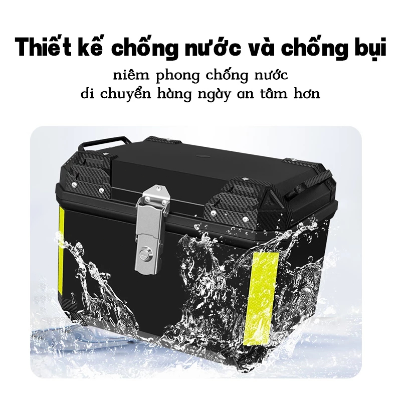 Hộp Đuôi Xe Máy 50L Đa Năng, Chống Thấm Nước, Hấp Thụ Sốc, Tựa Lưng, Khóa An Toàn, Tay Cầm, ABS, Phù Hợp