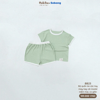 Combo 2 Bộ chào hè cộc tay may tag phối viền cho bé trai, bé gái Hokiha vải modal mềm mại, co giãn size 8-17kg BB23