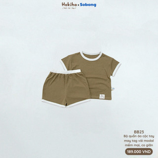Combo 2 Bộ chào hè cộc tay may tag phối viền cho bé trai, bé gái Hokiha vải modal mềm mại, co giãn size 8-17kg BB23