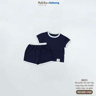 Combo 2 Bộ chào hè cộc tay may tag phối viền cho bé trai, bé gái Hokiha vải modal mềm mại, co giãn size 8-17kg BB23