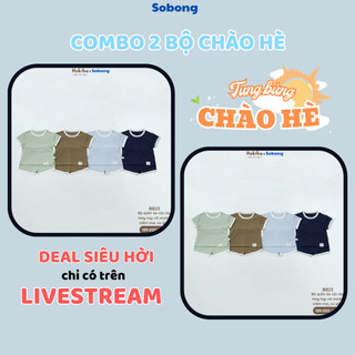 Combo 2 Bộ chào hè cộc tay may tag phối viền cho bé trai, bé gái Hokiha vải modal mềm mại, co giãn size 8-17kg BB23