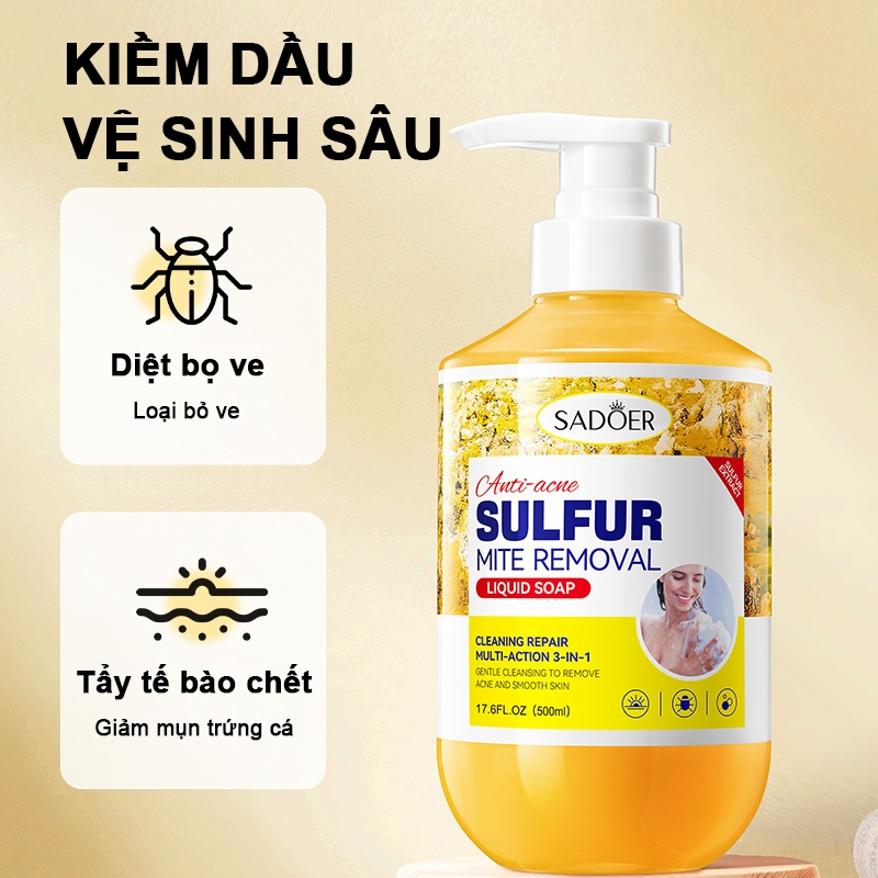 Sữa tắm lưu huỳnh SADOER Sữa tắm viêm nang lông Kháng Khuẩn Da Và Giảm Mụn Lưng Mờ Thâm, Làn Da Sạch Mịn 500ML