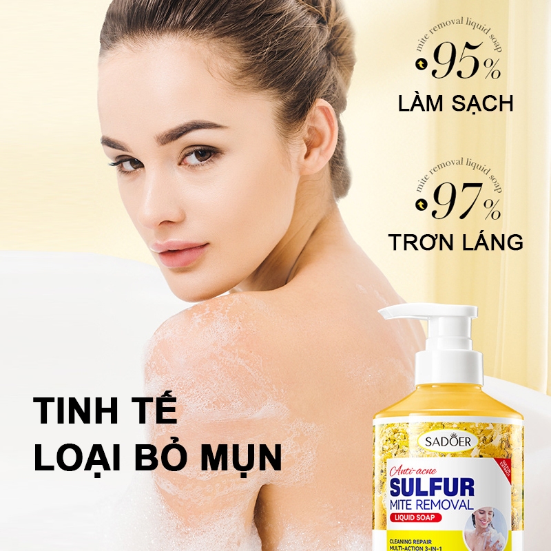 Sữa tắm lưu huỳnh SADOER Sữa tắm viêm nang lông Kháng Khuẩn Da Và Giảm Mụn Lưng Mờ Thâm, Làn Da Sạch Mịn 500ML