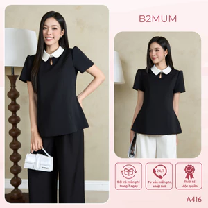 Áo Bầu Công SởDáng Suông Cổ Sen Phối Màu Thanh Lịch - Che Bụng Nhẹ Mềm Mát Dễ Phối Đồ A416 By B2MUM