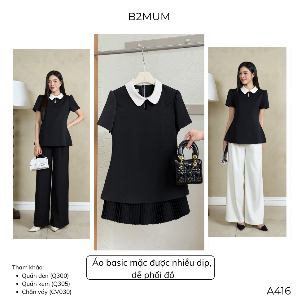 Áo Bầu Công SởDáng Suông Cổ Sen Phối Màu Thanh Lịch -  Che Bụng Nhẹ Mềm Mát Dễ Phối Đồ A416 By B2MUM