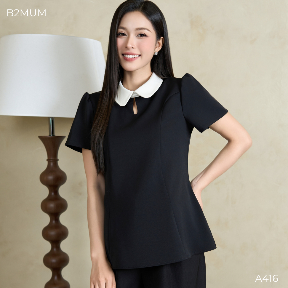 Áo Bầu Công SởDáng Suông Cổ Sen Phối Màu Thanh Lịch -  Che Bụng Nhẹ Mềm Mát Dễ Phối Đồ A416 By B2MUM