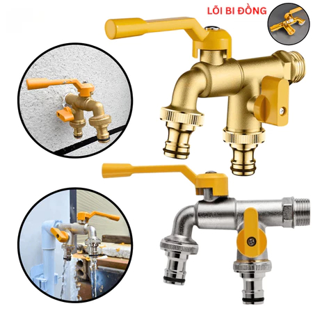 Vòi nước đồng thau 1 vào 2 ra 1/2 inch cho sân vườn và gia đình