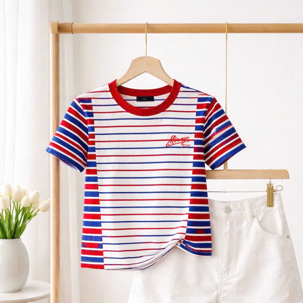 Áo Thun Mirage Họa Tiết Sọc Màu Xanh Đỏ Local Brand Chất 100% Cotton Mềm Mịn Thoáng Mát.