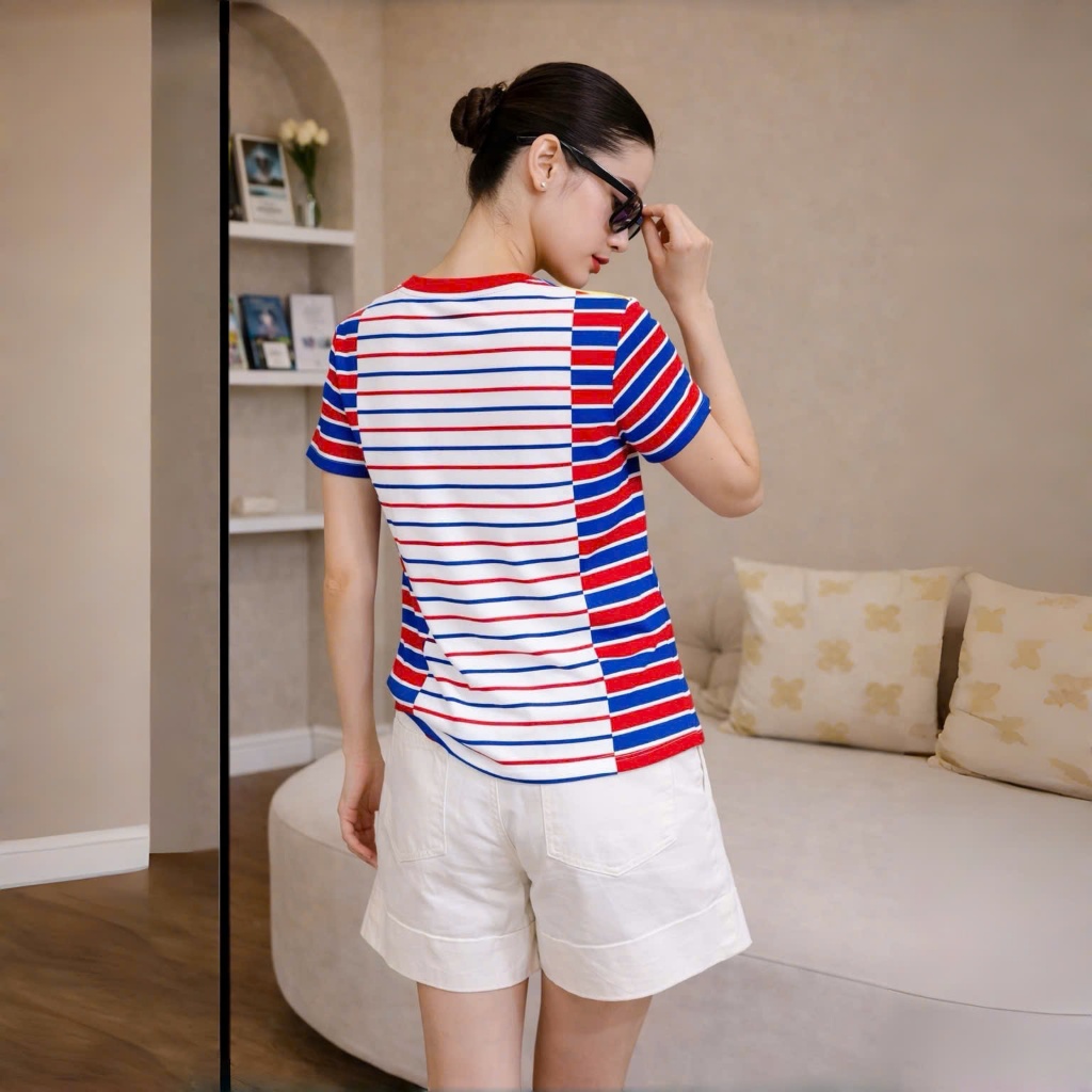 Áo Thun Mirage Họa Tiết Sọc Màu Xanh Đỏ Local Brand Chất 100% Cotton Mềm Mịn Thoáng Mát.