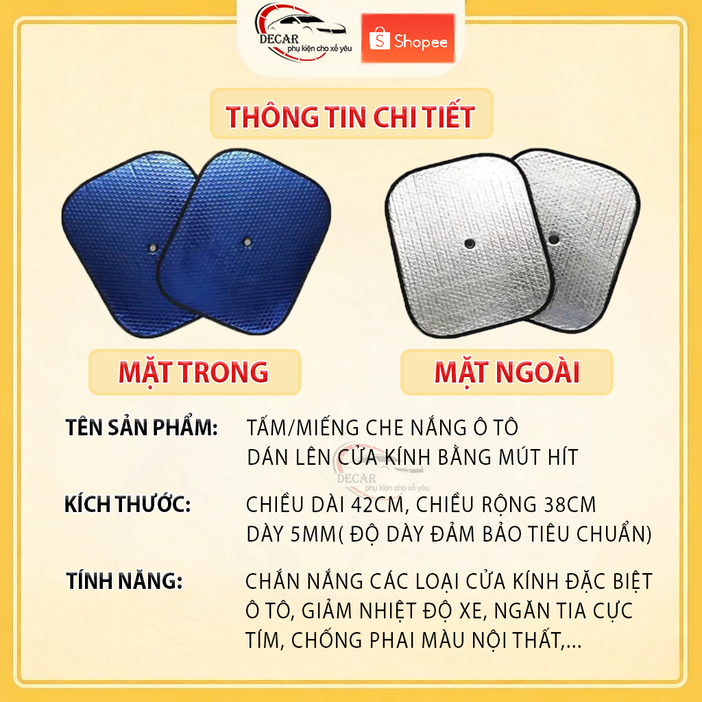 Tấm Che Nắng Ô Tô Miếng Xốp Xanh Chắn Nắng Xe Hơi DECAR Rèm Che Nắng Cửa Kính Ô Tô Có Mút Hít Cách Nhiệt, Chống Nóng