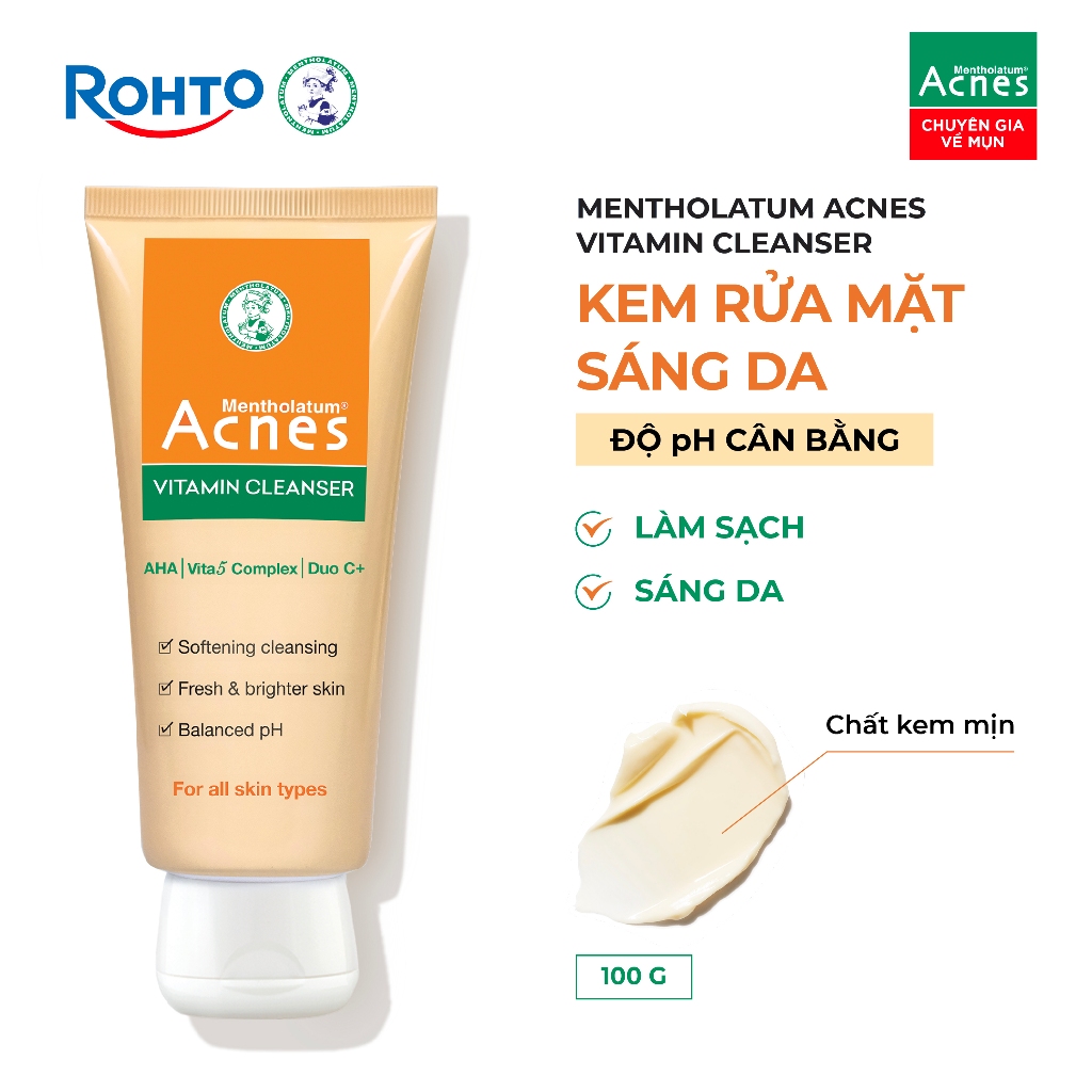 Sữa rửa mặt vitamin làm sáng da, mờ sẹo thâm dạng kem Acnes Vitamin Cleanser 100g