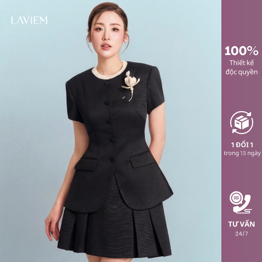 LAVIEM - Áo dáng Peplum phối chân váy ngắn - Black Ellys Top & Black Elly Skirt (Hoa cài bán rời)