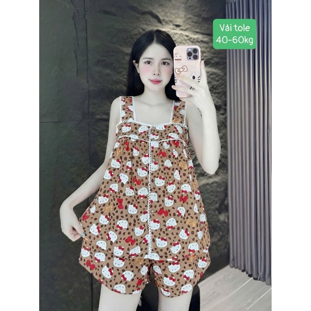 Đồ bộ tole lanh 2 dây mặc nhà thoải mái