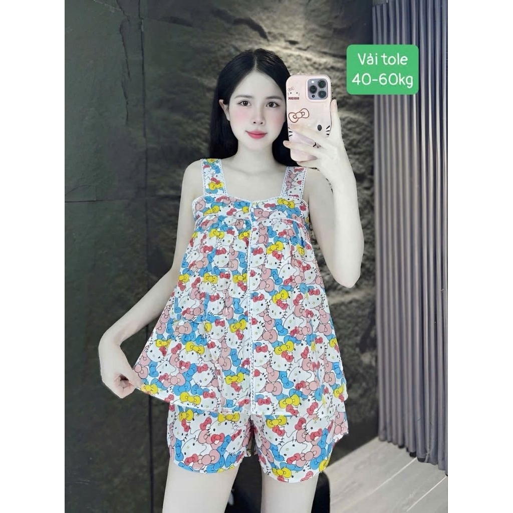 Đồ bộ tole lanh 2 dây mặc nhà thoải mái
