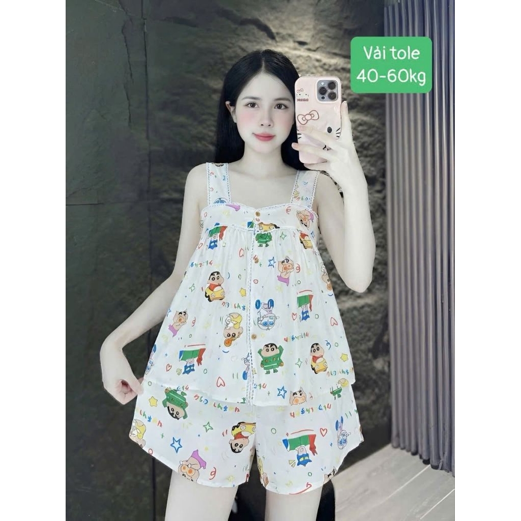 Đồ bộ tole lanh 2 dây mặc nhà thoải mái