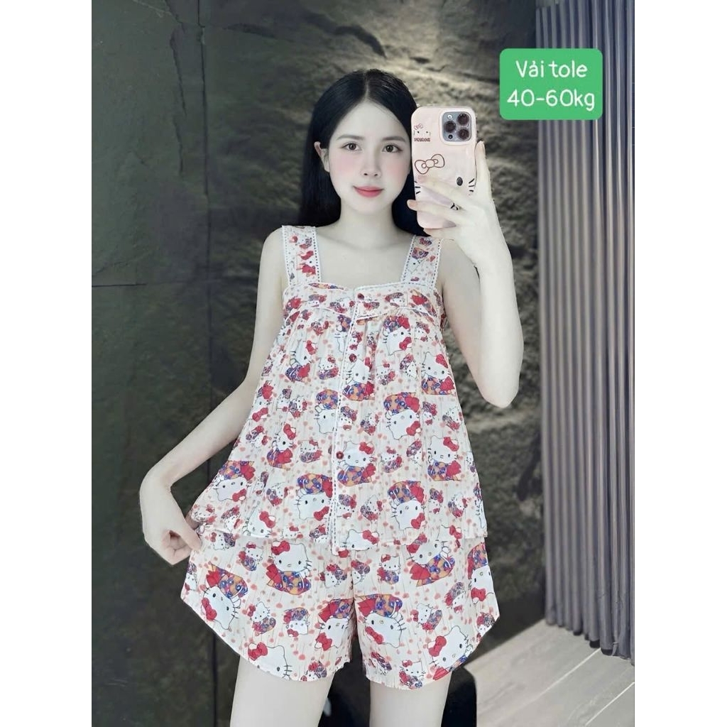 Đồ bộ tole lanh 2 dây mặc nhà thoải mái