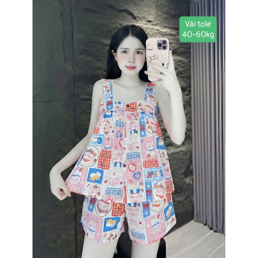 Đồ bộ tole lanh 2 dây mặc nhà thoải mái