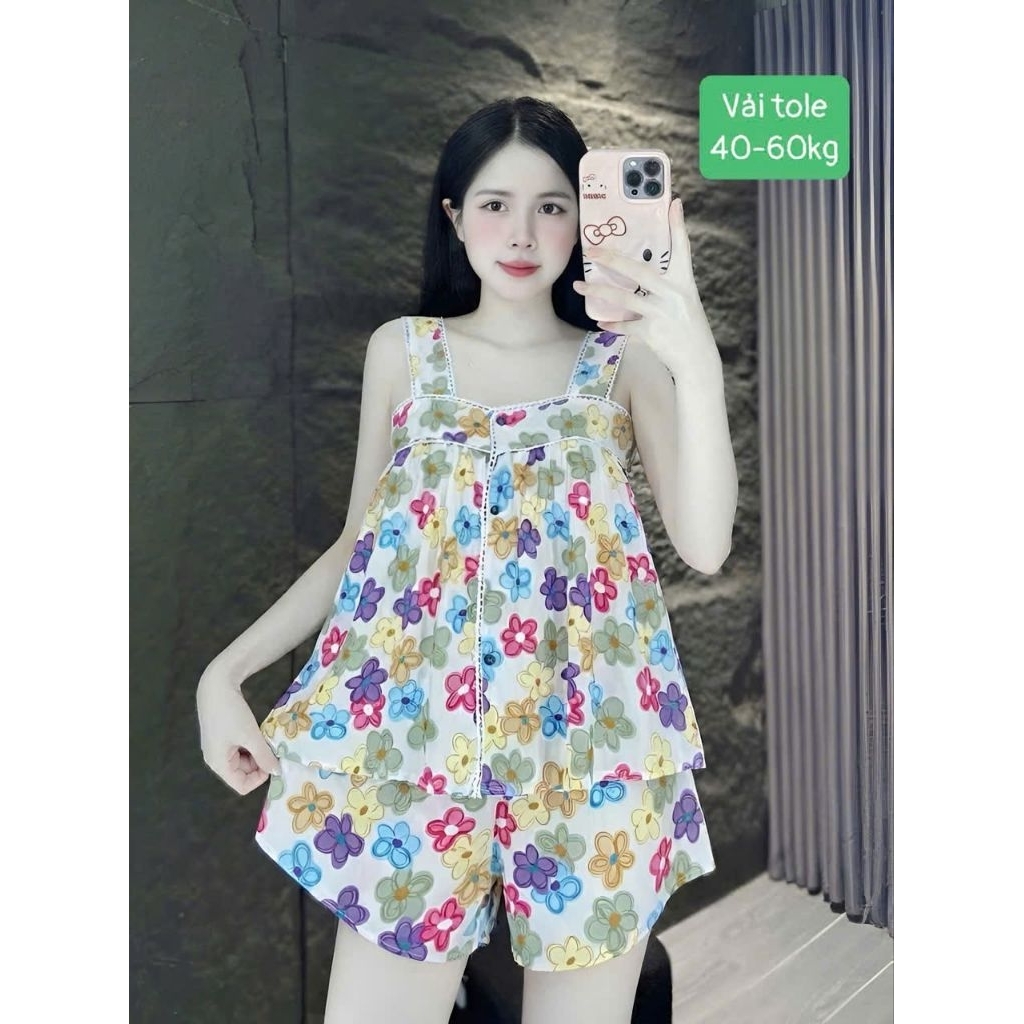 Đồ bộ tole lanh 2 dây mặc nhà thoải mái