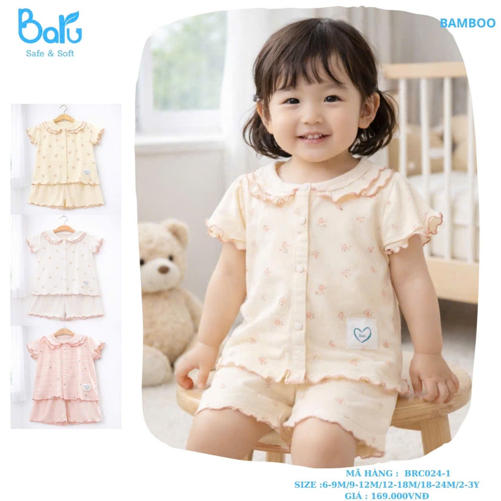 Bộ cài giữa bé gái, cộc tay, quần đùi - BRC024-1