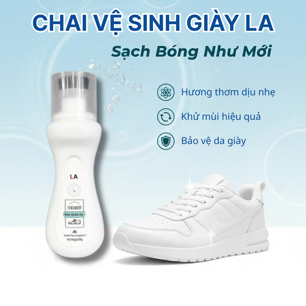Combo 3 chai vệ sinh giày sneaker LA 100ML tẩy ố vàng khử mùi nhanh làm sạch giày dép đa chất liệu