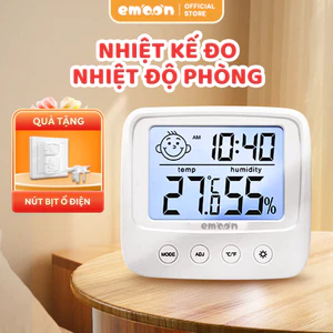 Nhiệt ẩm kế MINI đo nhiệt độ phòng cho bé Emoon 4 trong1 đo nhiệt độ, độ ẩm, xem giờ, báo thức, bảo vệ sức khỏe gia đình