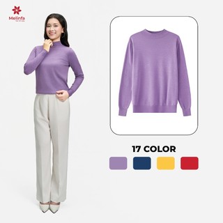 Áo len nữ cổ tròn dài tay, len cao cổ, len cổ lọ chất len dệt kim mềm mịn co giãn MELINFA VAA0348