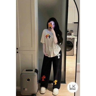 Set Bộ Đồ Nữ Áo Phông Thụng In Chữ Thập Nhiều Màu Mix Quần Dài Mì Ống Rộng In Logo