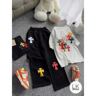 Set Bộ Đồ Nữ Áo Phông Thụng In Chữ Thập Nhiều Màu Mix Quần Dài Mì Ống Rộng In Logo
