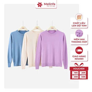 Áo len nữ cổ tròn dài tay, áo len mùa đông len mềm mịn co giãn thời trang Hàn Quốc MELINFA VAA0259
