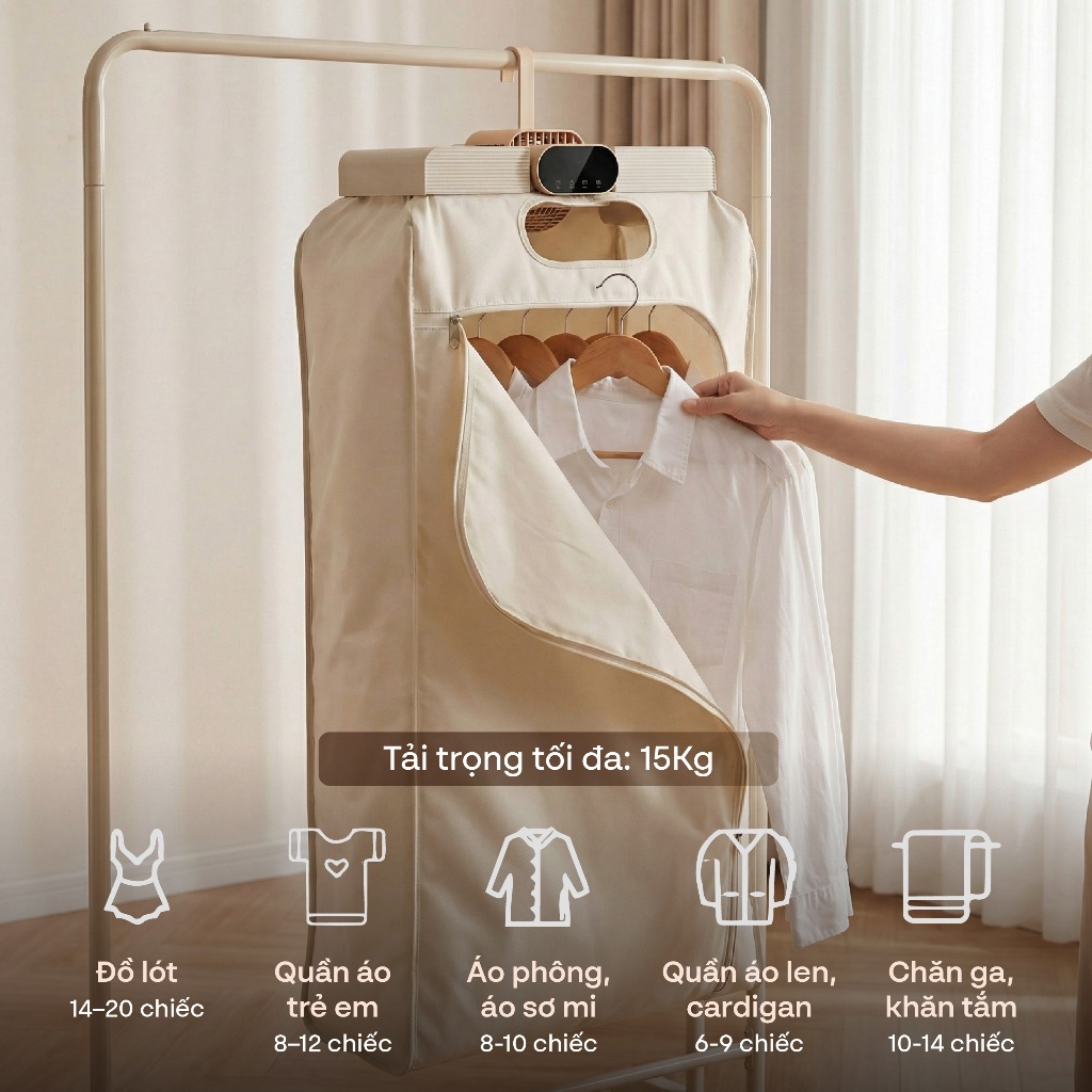 Máy sấy quần áo Nhập Khẩu FUJIHOME FCD16, lồng sấy gấp gọn sấy khô nhanh 600W khử trùng UV