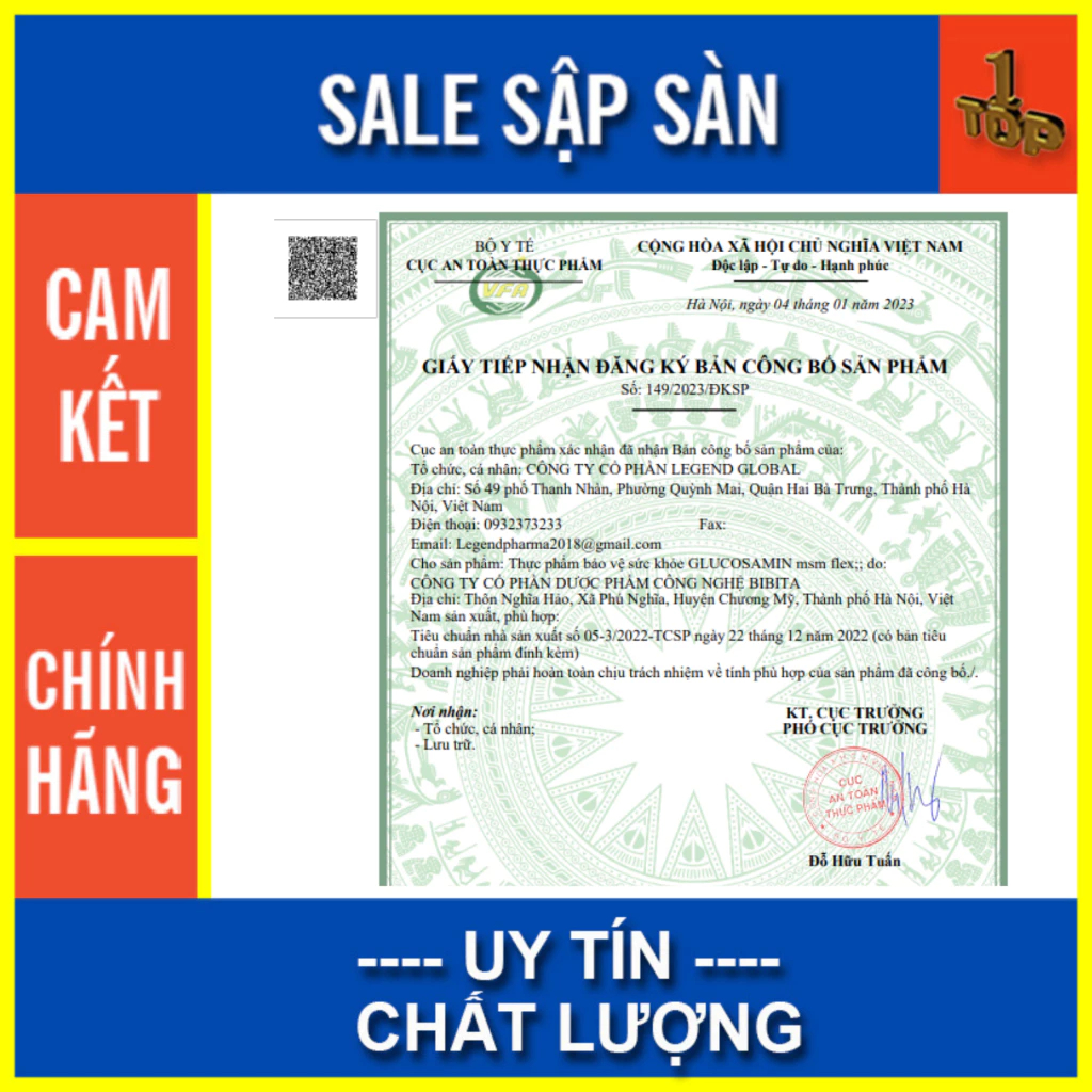 Glucosamin MSM hỗ trợ xương khớp hoạt động dễ dàng, linh hoạt, giảm đau nhức xương khớp 60V