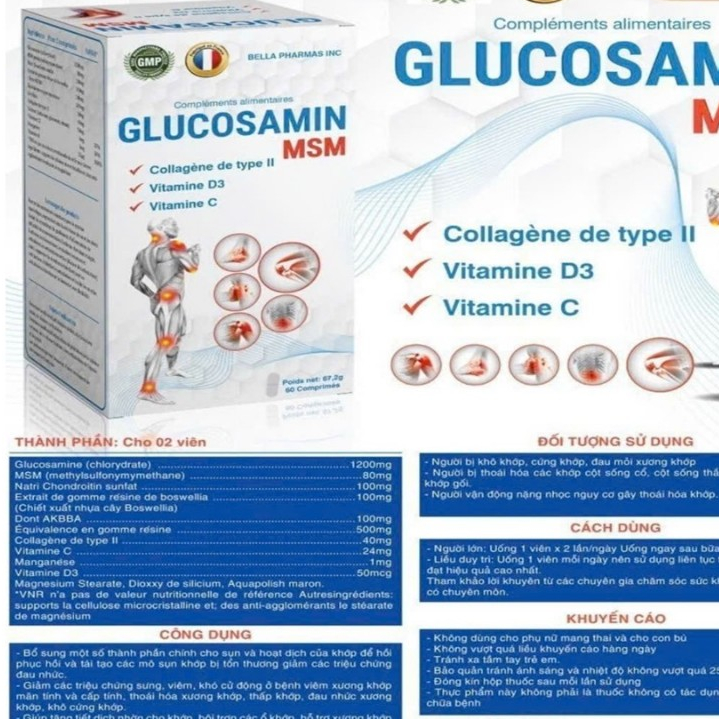 Glucosamin MSM hỗ trợ xương khớp hoạt động dễ dàng, linh hoạt, giảm đau nhức xương khớp 60V