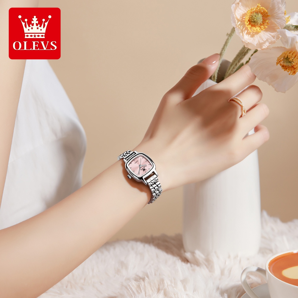 OLEVS Đồng Hồ nữ Tuyệt vời Chính hãng dây đeo bằng thép không Mặt đồng hồ vuông chống thấm Quà 5675