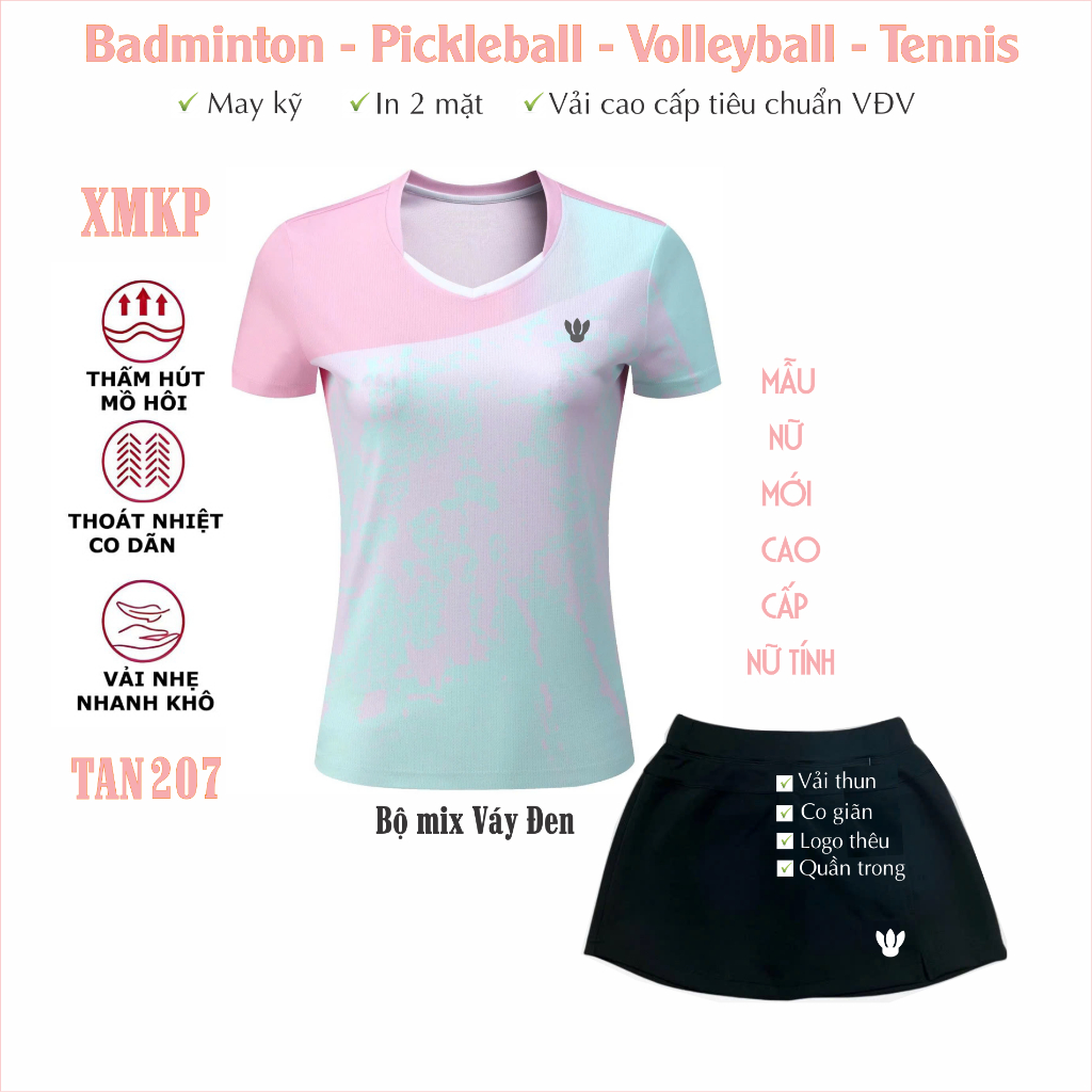 Bộ Nữ thể thao Cầu lông, Pickeball, Bóng chuyền, Bóng bàn, thể dục chất liệu co giãn, thoáng khí, mẫu mới đẹp (KPN207)