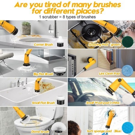 Qimedo Máy Cọ Nhà Vệ Sinh Đa Năng 1500 Vòng/Phút Tặng 8 Đầu Chổi Chuyên Dụng 30 giây làm sạch mạnh mẽ