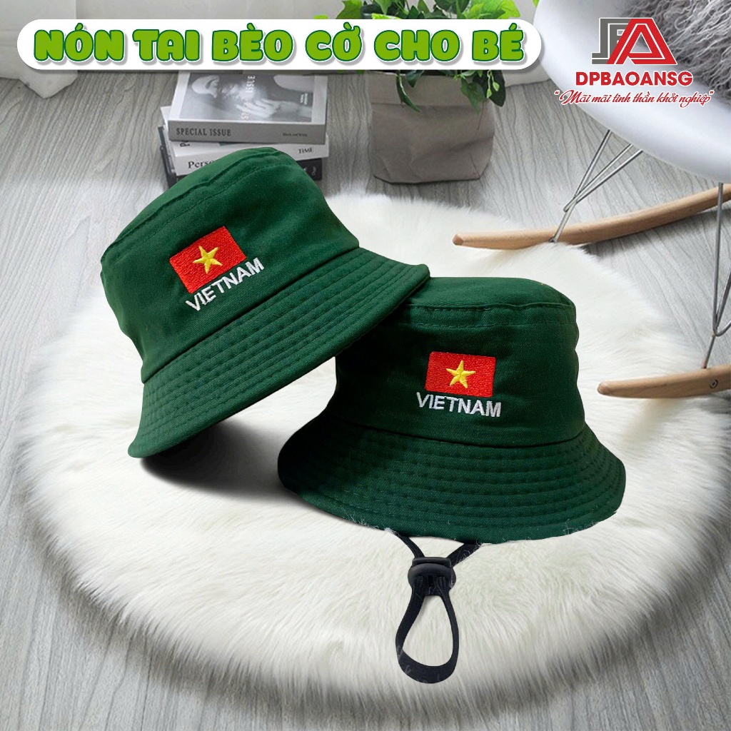 Mũ Tai Bèo In Cờ Cho Bé Trai/Gái - Vải Kaki Cotton, Nhiều Màu Bé Mầm Non, Tiểu Học